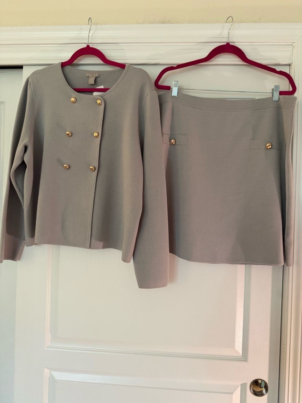 H & M Gray Two-Piece Skirt Set with Gold Buttons